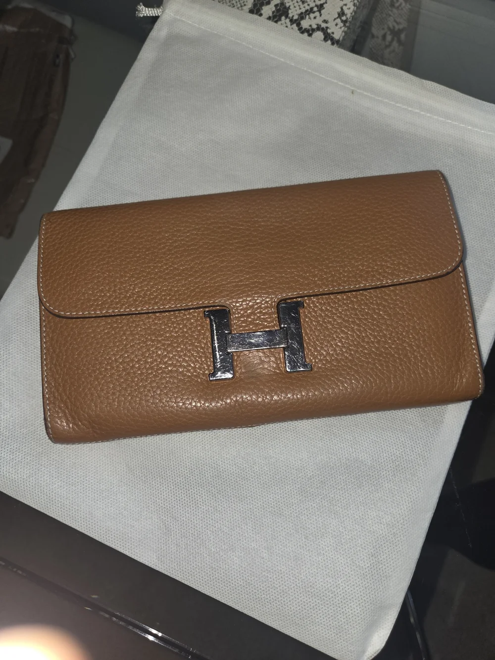 Vintage  Leather Wallet Clutch Cognac Brown with Silver Hardware